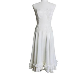 Eyelet Lace Trim Strapless Dress Coastal Cowgirl Bustier Top Full Circle Skirt